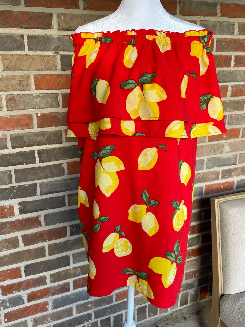 Mud Pie Red Floral Off-Shoulder Top with Yellow Accents